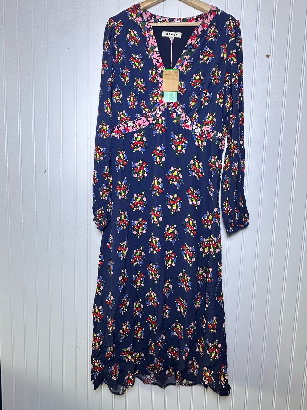 Boden Imelda Border Print Midi Dress French Navy, Poppy Bouquet R12 Floral - Picture 6 of 15
